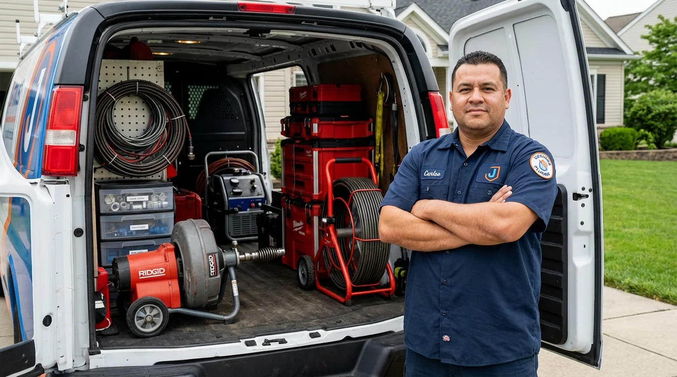 Professional drain cleaning equipment and Johns Plumbing LLC plumber in Dimondale