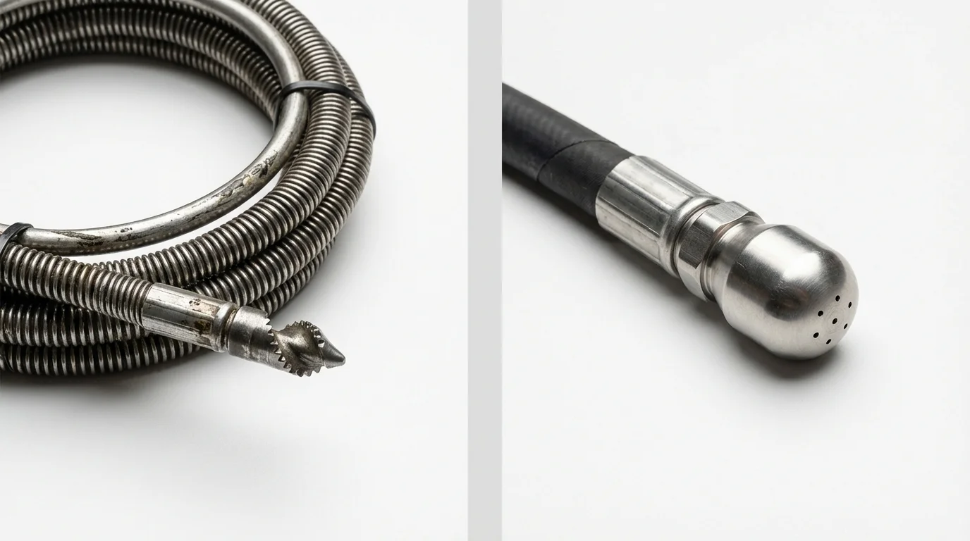 Drain snake cable and hydro jetting nozzle used for drain cleaning in Dimondale, MI