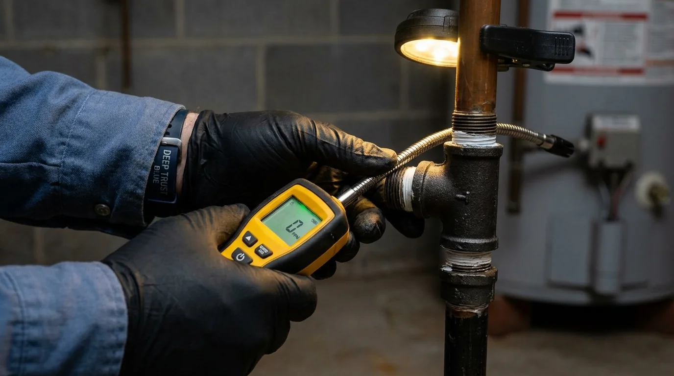 Gas leak detection with electronic sniffer by Johns Plumbing LLC in Dimondale