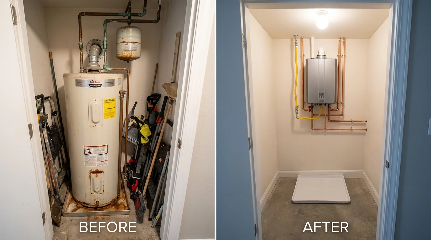 Tank water heater versus wall-mounted tankless unit comparison for Dimondale, MI homeowners